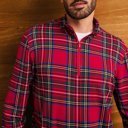 Red Tartan Plaid Men's French Terry Quarter Zip Sweatshirt