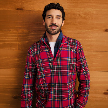 Red Tartan Plaid Men's French Terry Quarter Zip Sweatshirt
