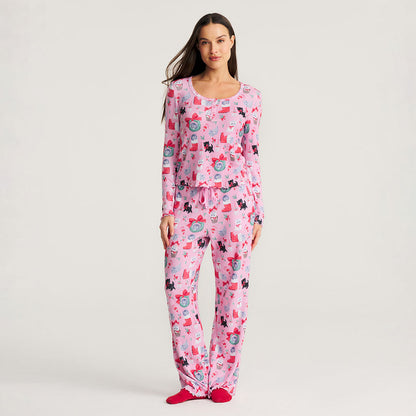 Meowy Christmas Women's Brushed Pointelle Pajama Set