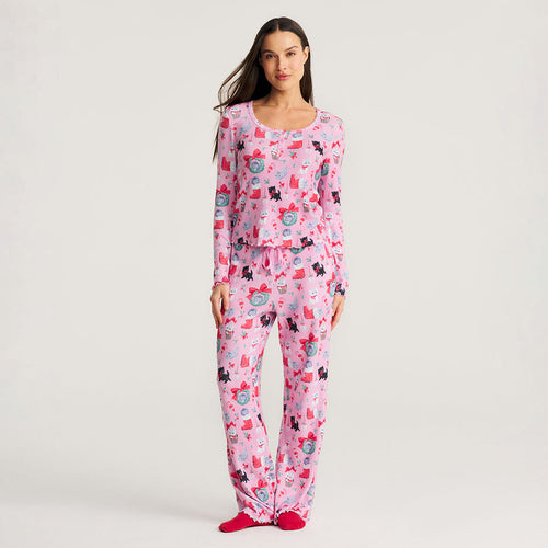Meowy Christmas Women's Brushed Pointelle Pajama Set