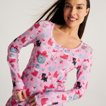 Meowy Christmas Women's Brushed Pointelle Pajama Set