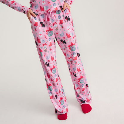 Meowy Christmas Women's Brushed Pointelle Pajama Set