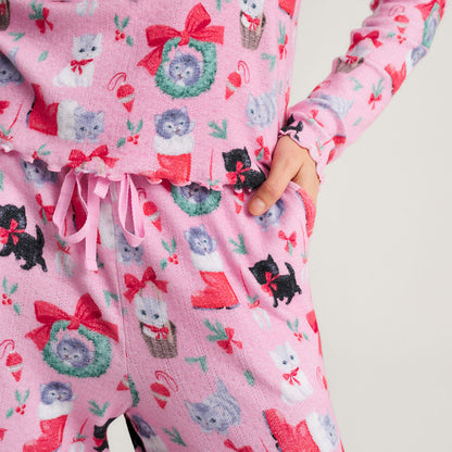 Meowy Christmas Women's Brushed Pointelle Pajama Set
