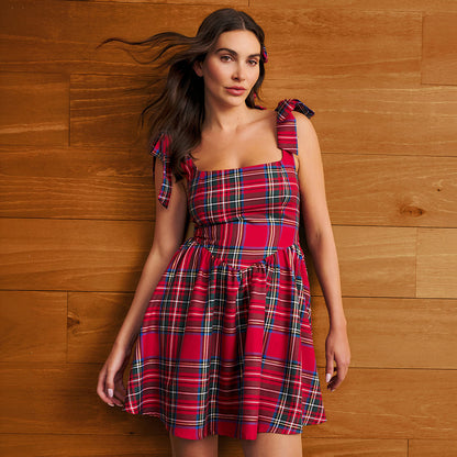 Red Tartan Plaid Women's Mini Dress