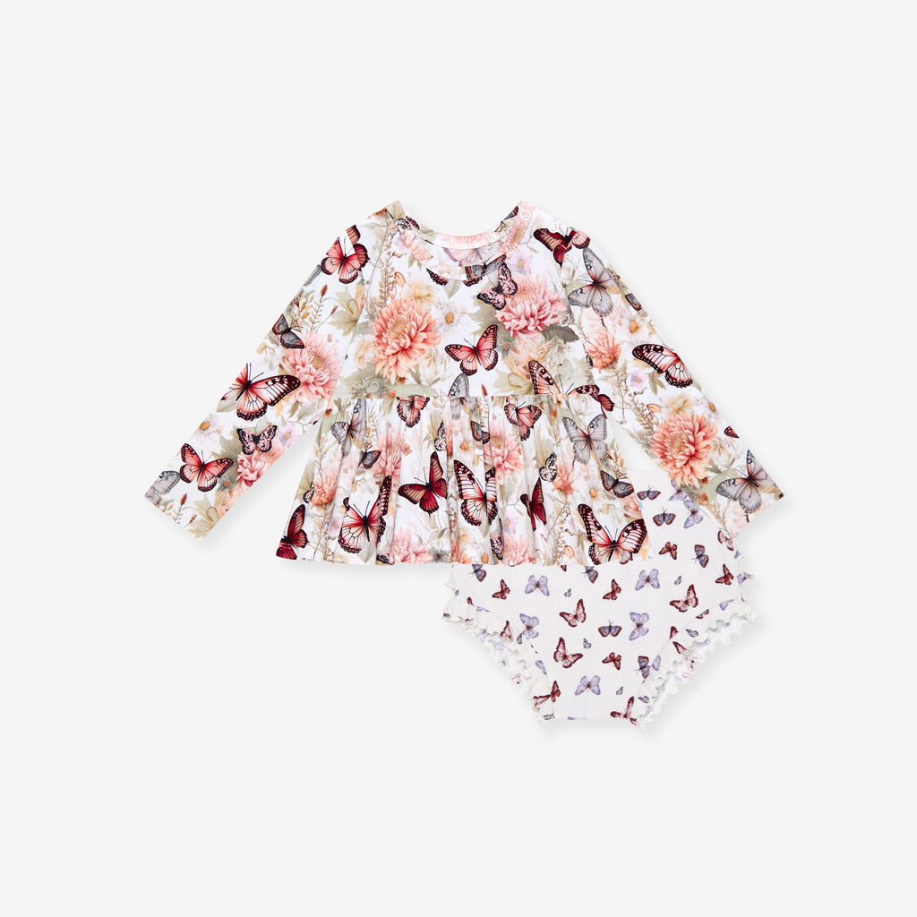 Leanne Peplum Ruffled Pointelle Bummie Set
