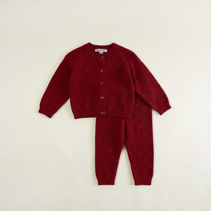 Burgundy Pointelle Cardigan Legging Set