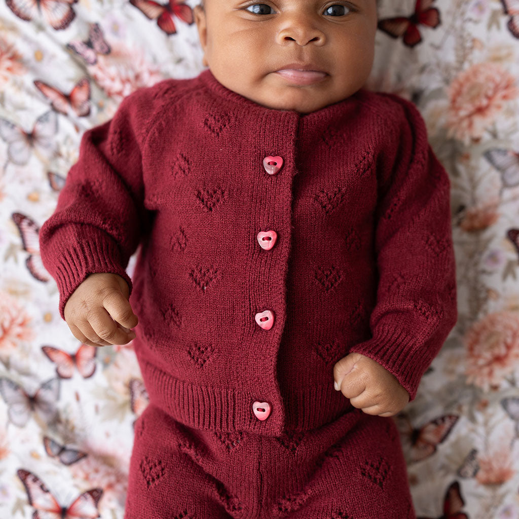 Burgundy Pointelle Cardigan Legging Set