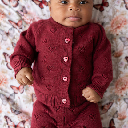 Burgundy Pointelle Cardigan Legging Set