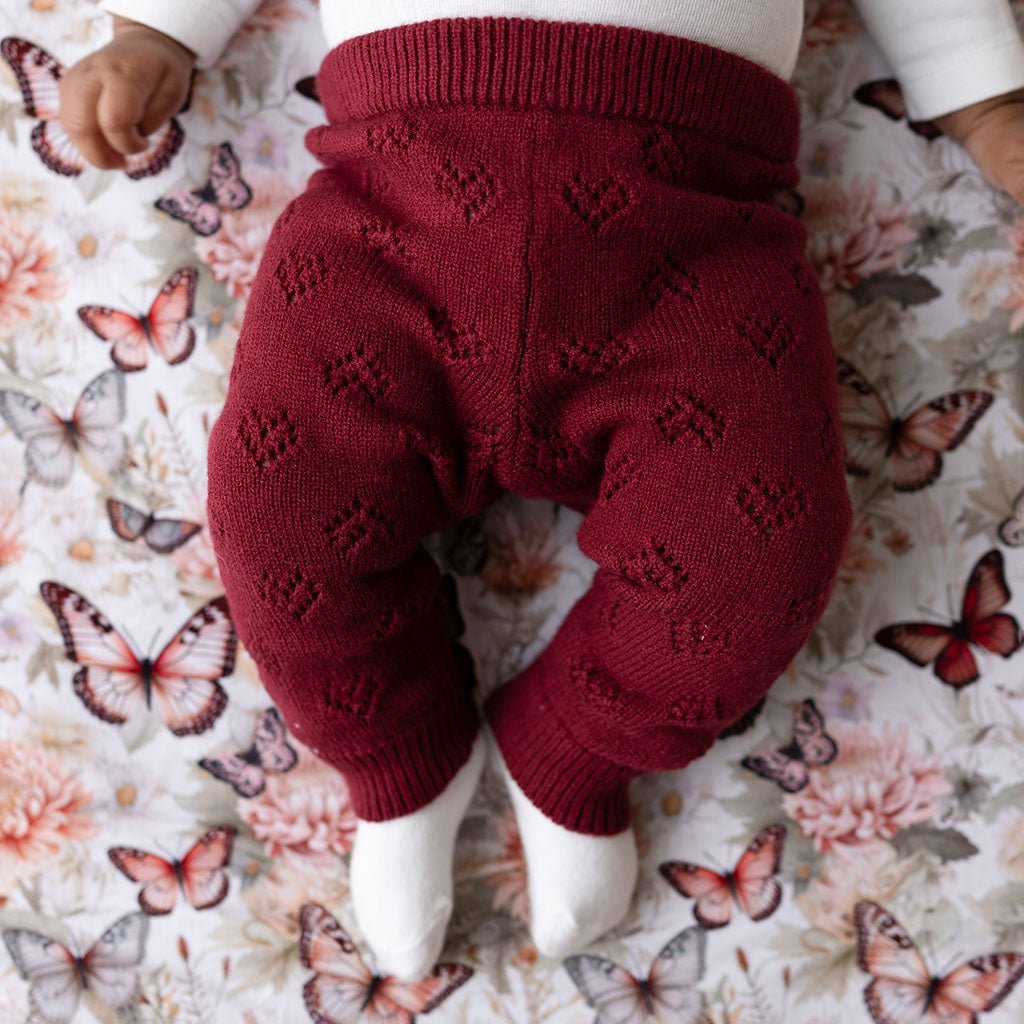 Burgundy Pointelle Cardigan Legging Set