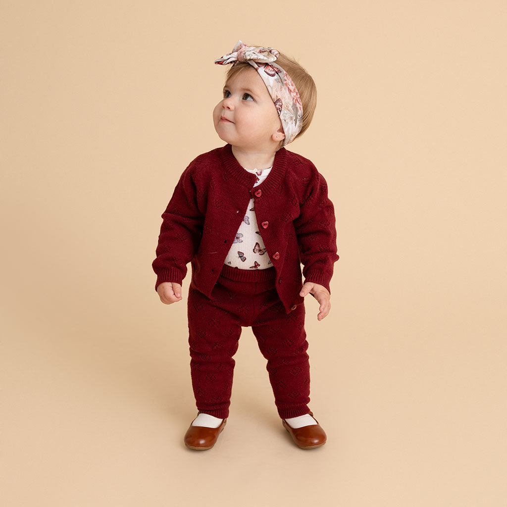 Burgundy Pointelle Cardigan Legging Set