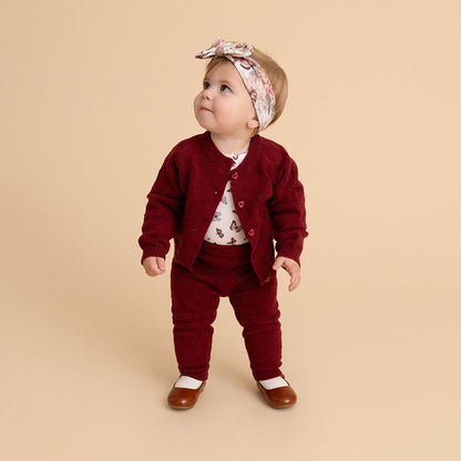 Burgundy Pointelle Cardigan Legging Set