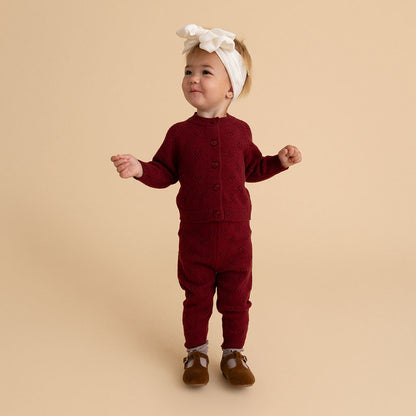 Burgundy Pointelle Cardigan Legging Set