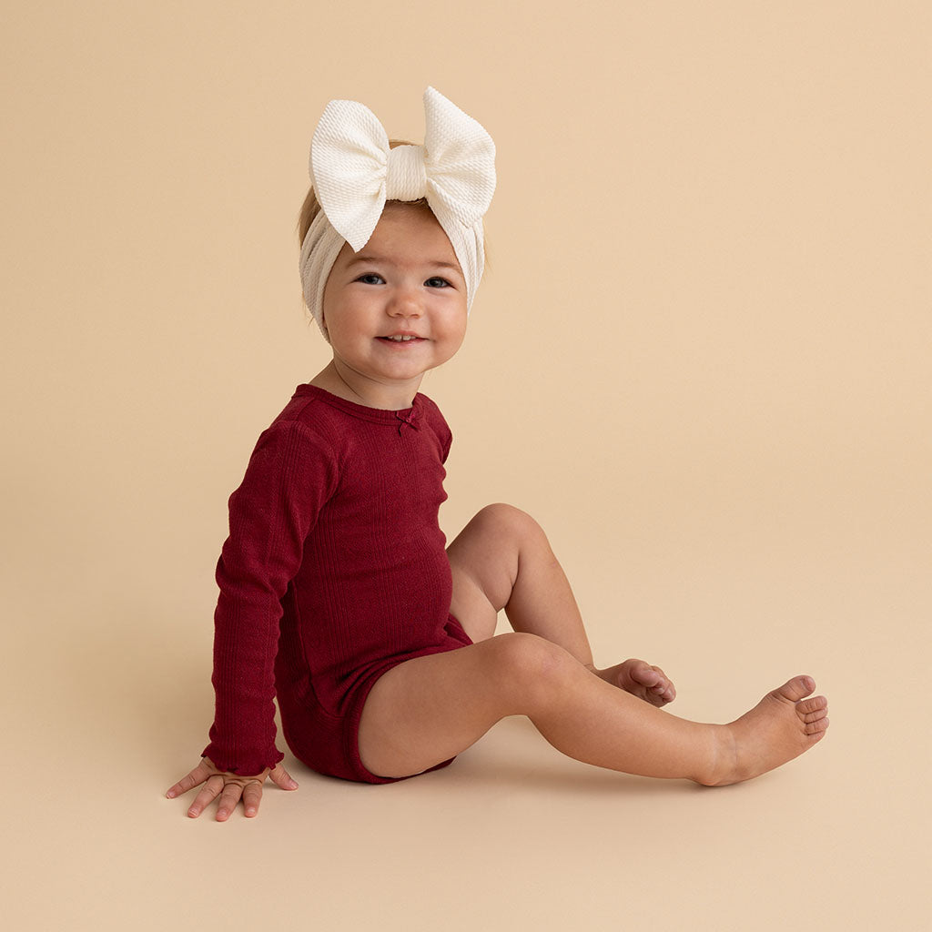 Burgundy Pointelle Lettuce Edge Bodysuit