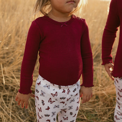 Burgundy Pointelle Lettuce Edge Bodysuit