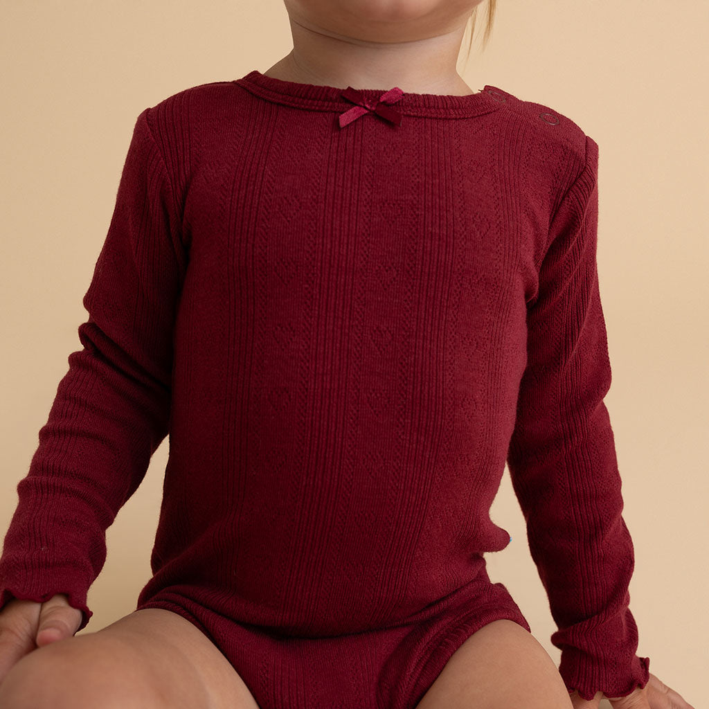 Burgundy Pointelle Lettuce Edge Bodysuit