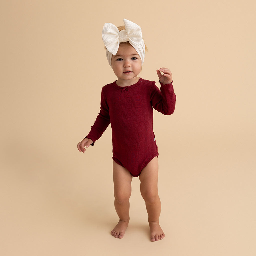 Burgundy Pointelle Lettuce Edge Bodysuit