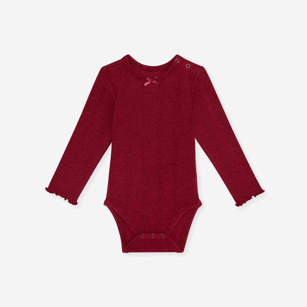 Burgundy Pointelle Lettuce Edge Bodysuit