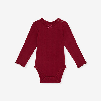 Burgundy Pointelle Lettuce Edge Bodysuit