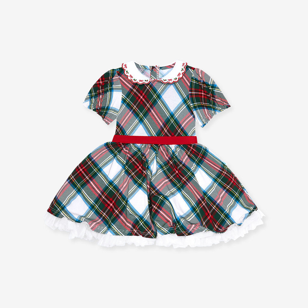 Portia Plaid Scallop Collar Petticoat Bodysuit Dress