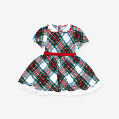 Portia Plaid Scallop Collar Petticoat Bodysuit Dress