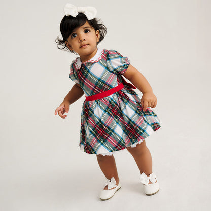 Portia Plaid Scallop Collar Petticoat Bodysuit Dress