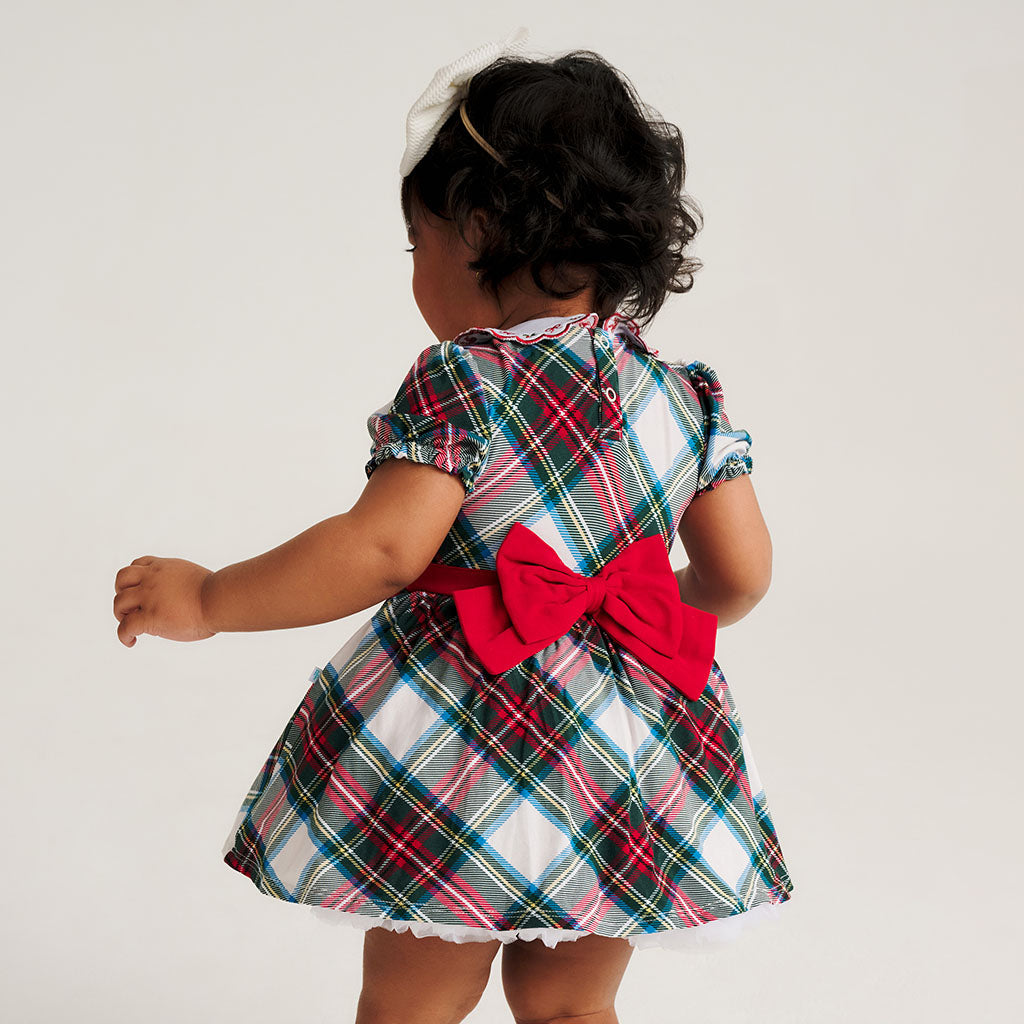 Portia Plaid Scallop Collar Petticoat Bodysuit Dress