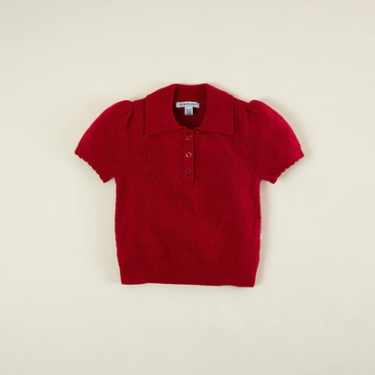 Crimson Red Pointelle Sweater Polo