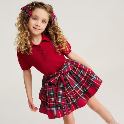 Crimson Red Pointelle Sweater Polo