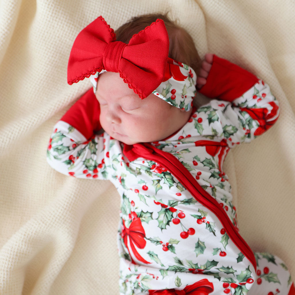 Happy Holly-days Luxe Picot Edge Bow Headwrap