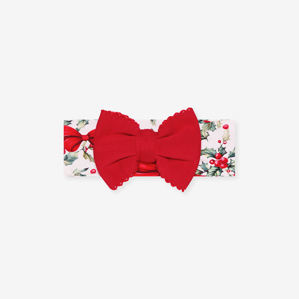 Happy Holly-days Luxe Picot Edge Bow Headwrap