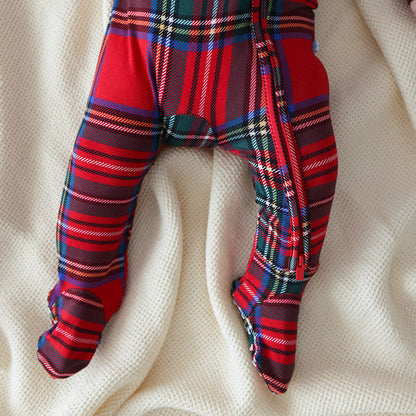 Red Tartan Plaid Footie Zippered One Piece