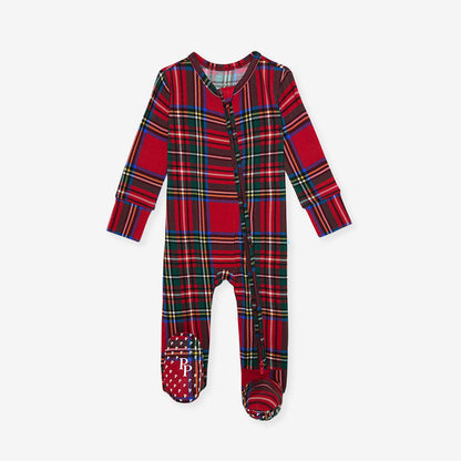 Red Tartan Plaid Footie Zippered One Piece