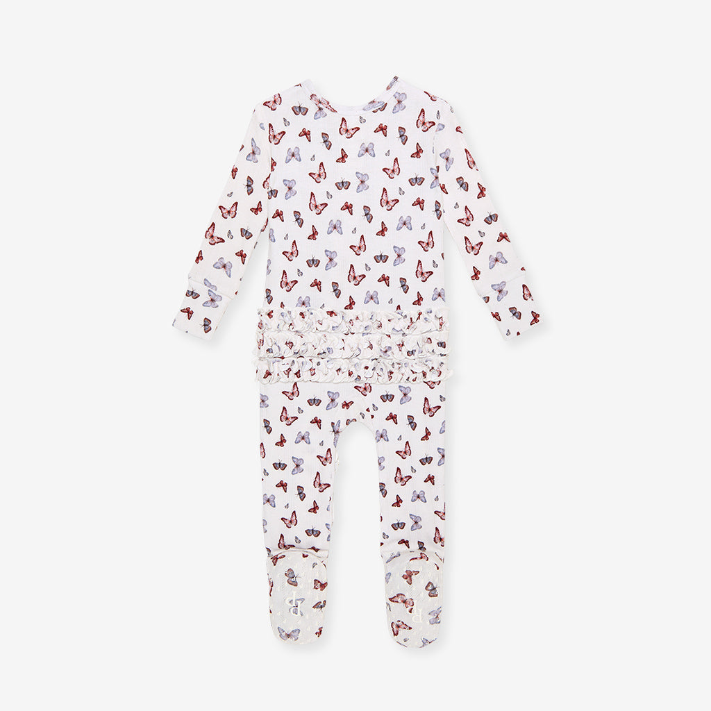 Joan Pointelle Footie Ruffled Zippered One Piece