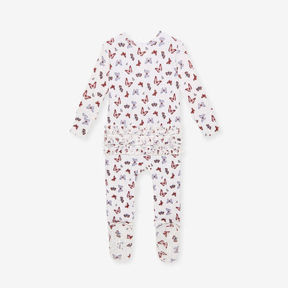 Joan Pointelle Footie Ruffled Zippered One Piece