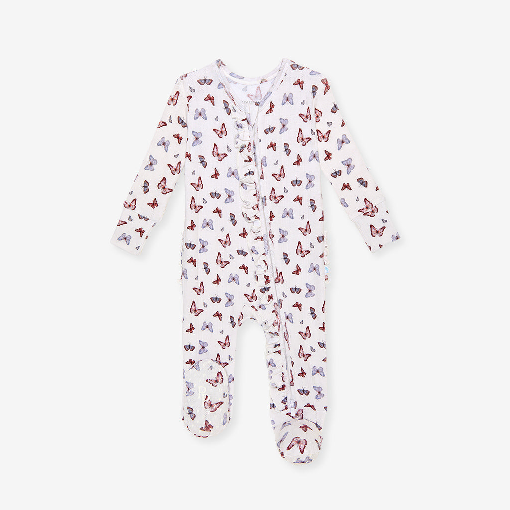 Joan Pointelle Footie Ruffled Zippered One Piece