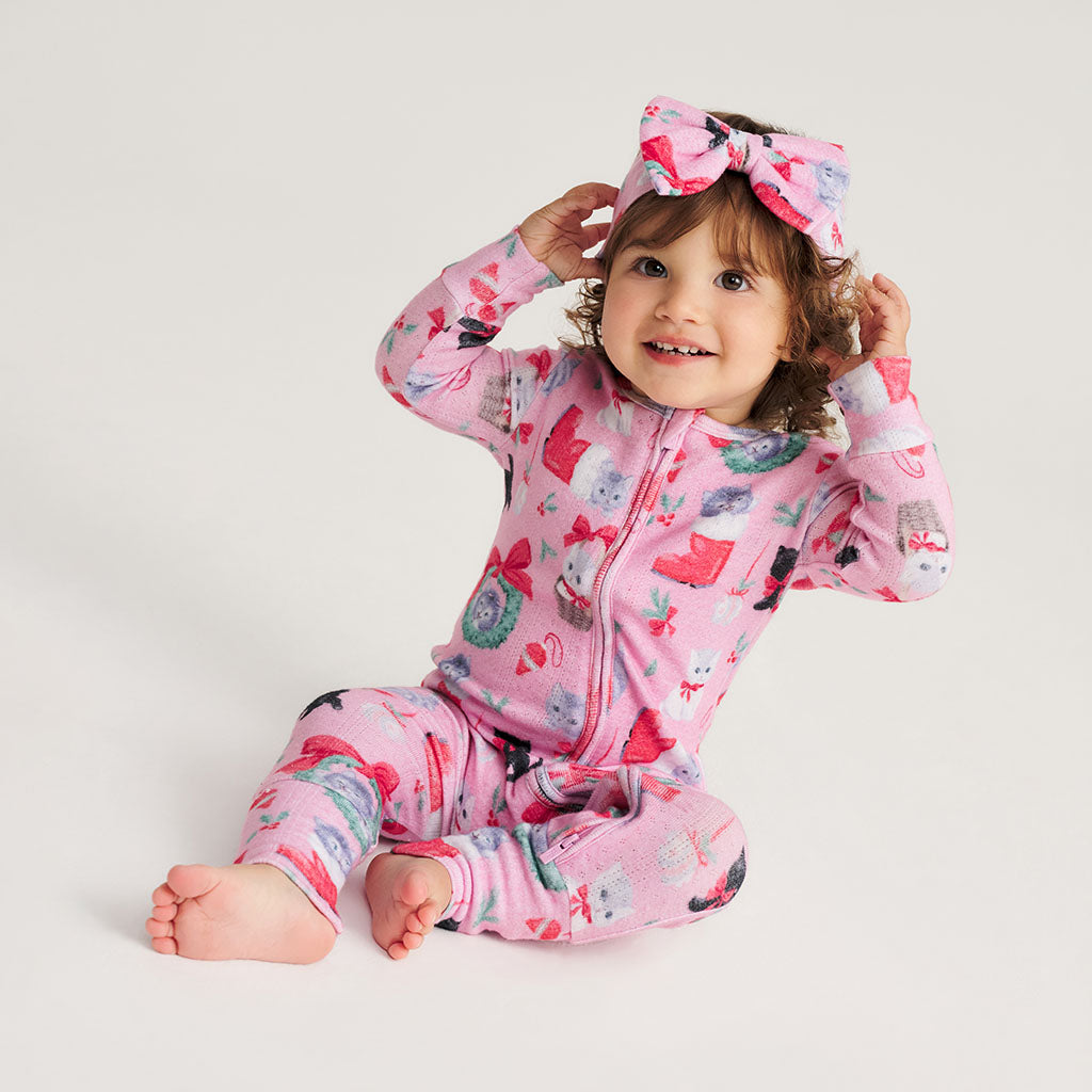 Meowy Christmas Brushed Pointelle Luxe Bow Headwrap