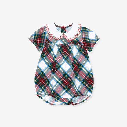 Portia Plaid Scalloped Collar Bubble Romper