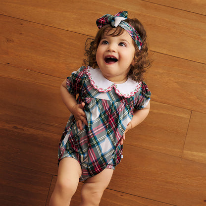 Portia Plaid Scalloped Collar Bubble Romper
