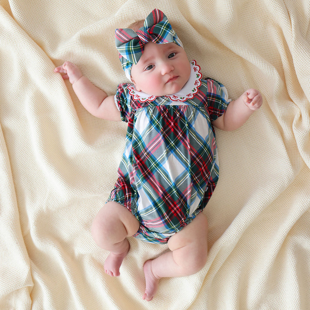 Portia Plaid Scalloped Collar Bubble Romper
