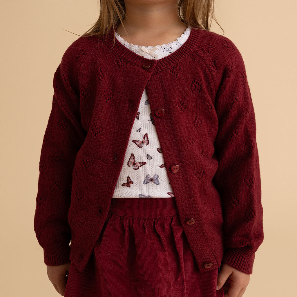 Burgundy Pointelle Cardigan