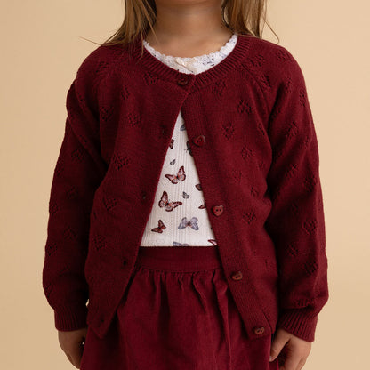 Burgundy Pointelle Cardigan