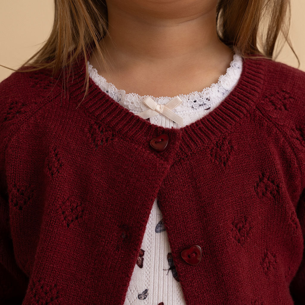 Burgundy Pointelle Cardigan