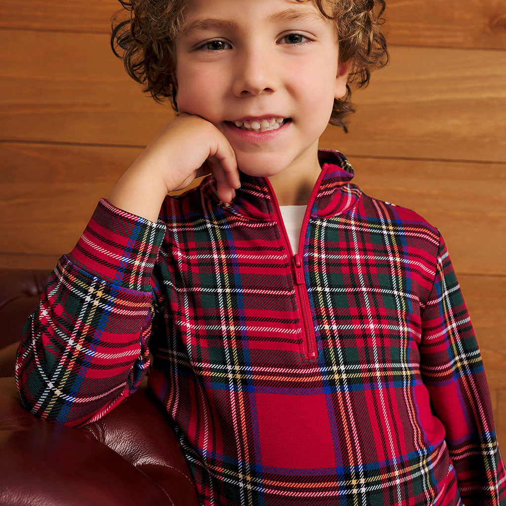 Red Tartan Plaid French Terry Quarter Zip Sweatshirt