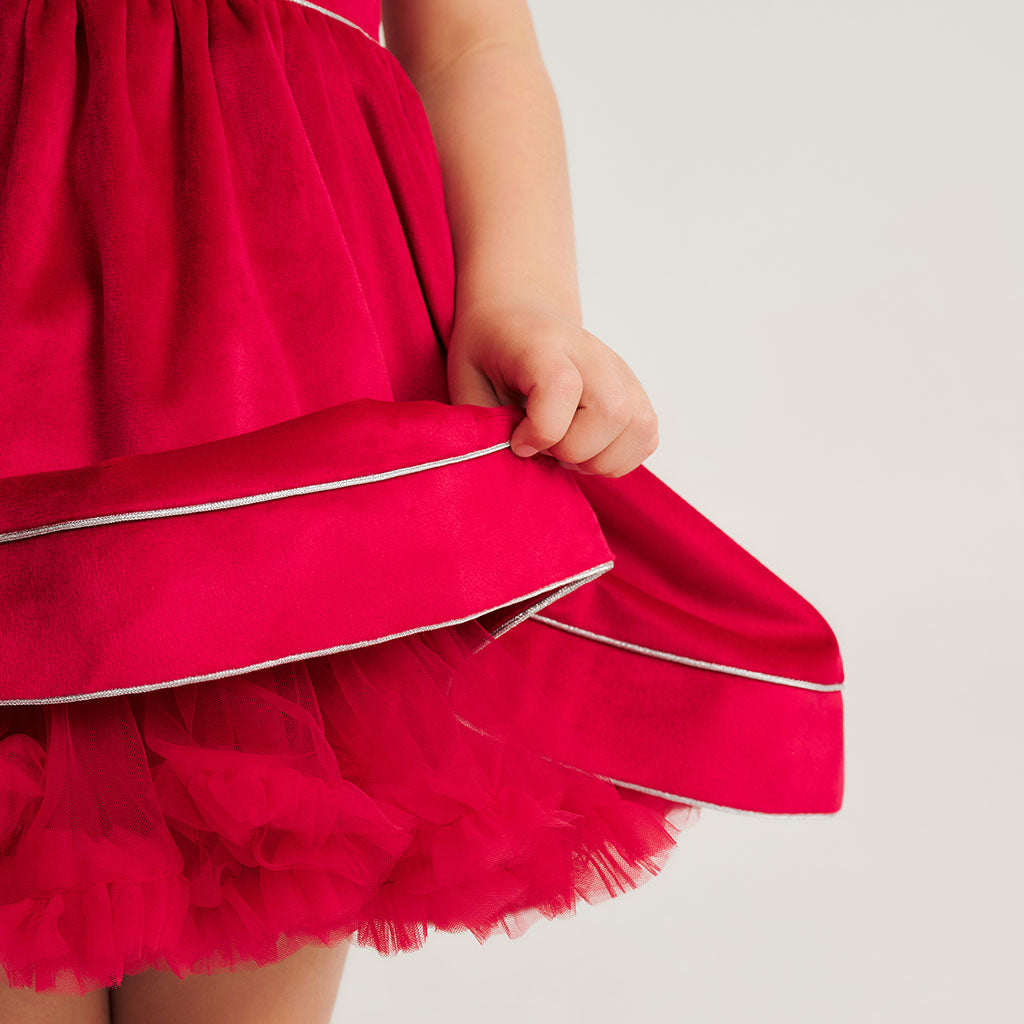 Crimson Red Velveteen Petticoat Dress