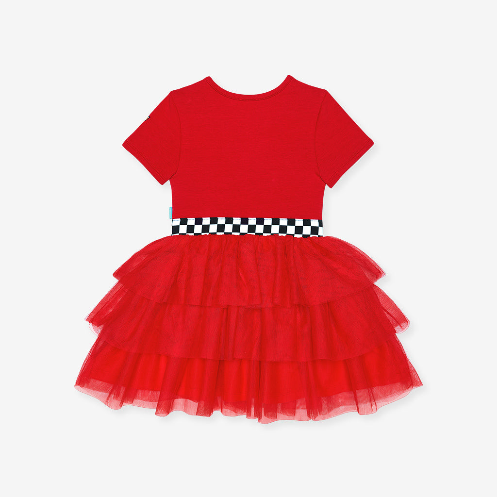 Disney Racing Red French Terry Racing Tulle Dress