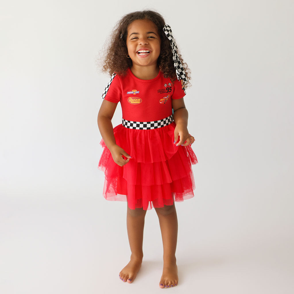 Disney Racing Red French Terry Racing Tulle Dress