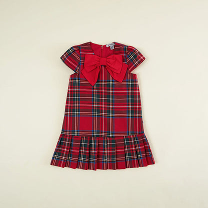 Red Tartan Plaid Pleated Dress