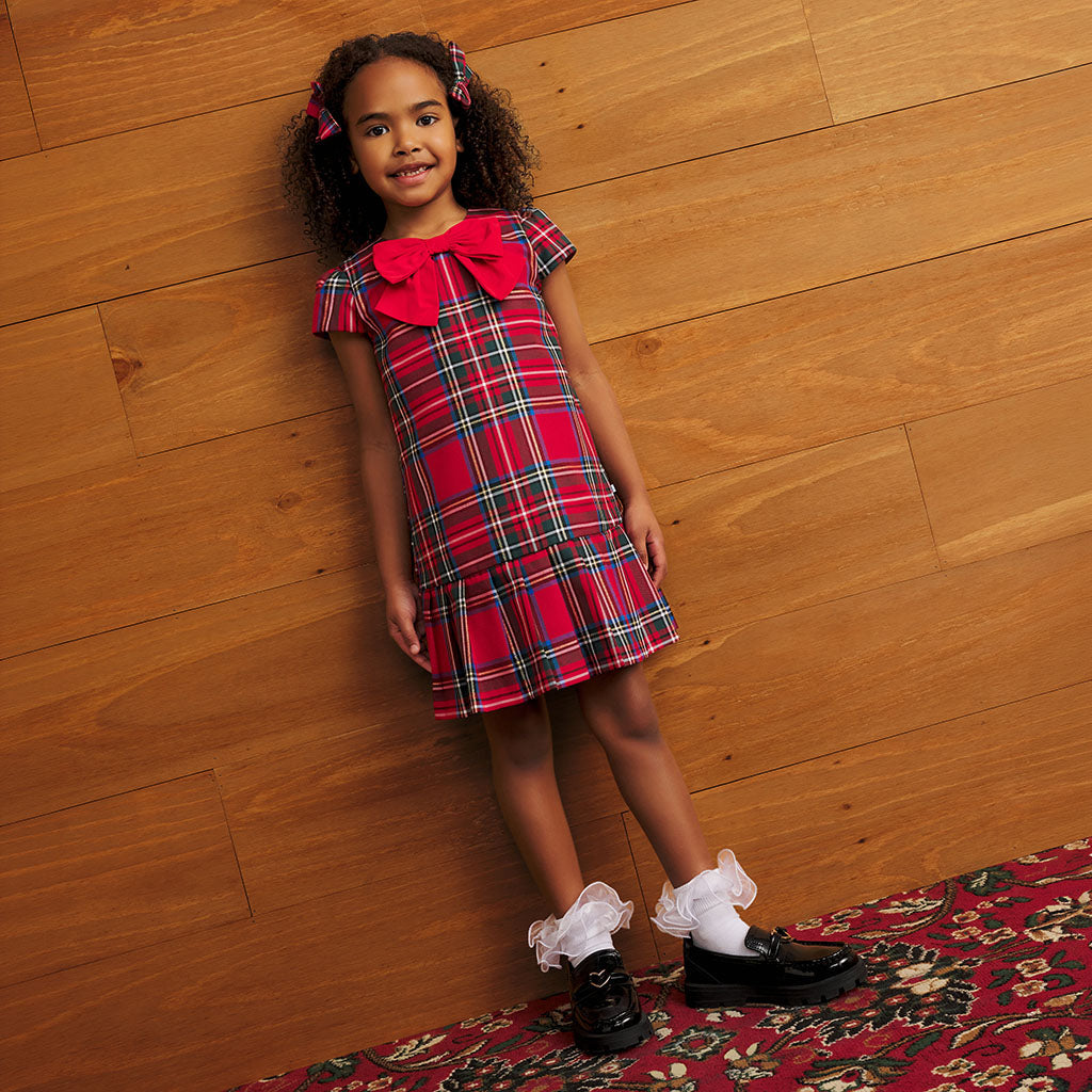 Red Tartan Plaid Pleated Dress