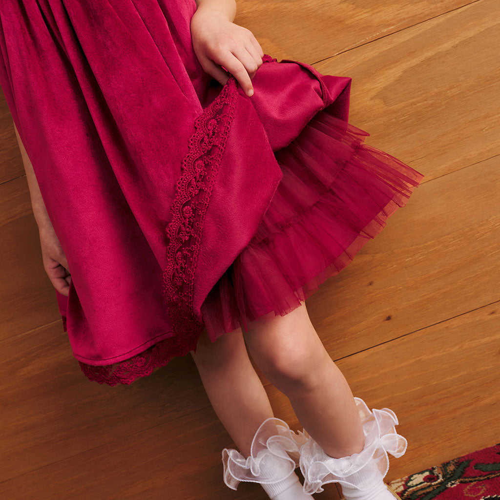 Deep Garnet Velveteen Babydoll Petticoat Dress