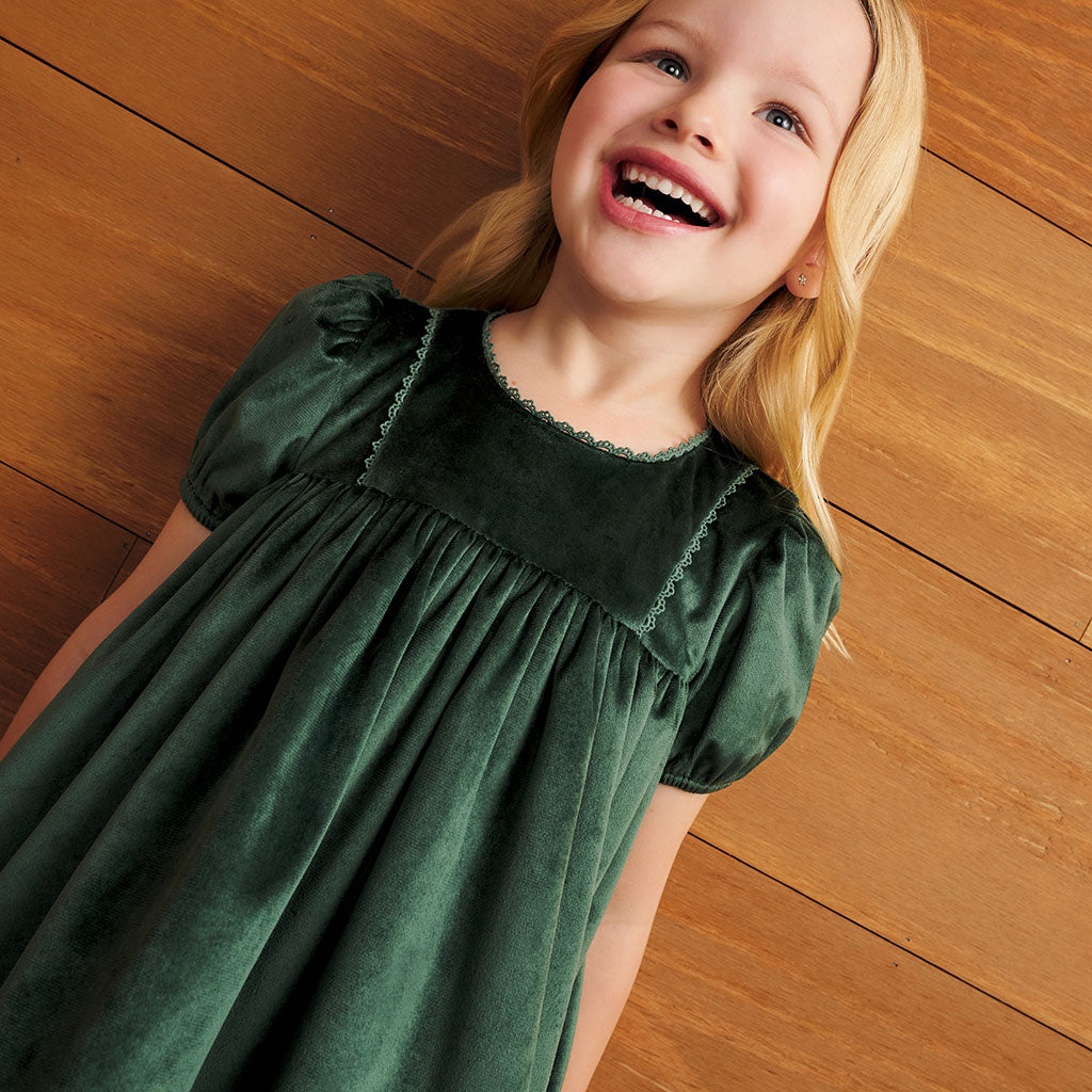 Evergreen Velveteen Babydoll Petticoat Dress